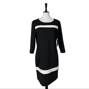 New York & Company NEW Women's Scuba Shift Dress Black White Trim Size Large